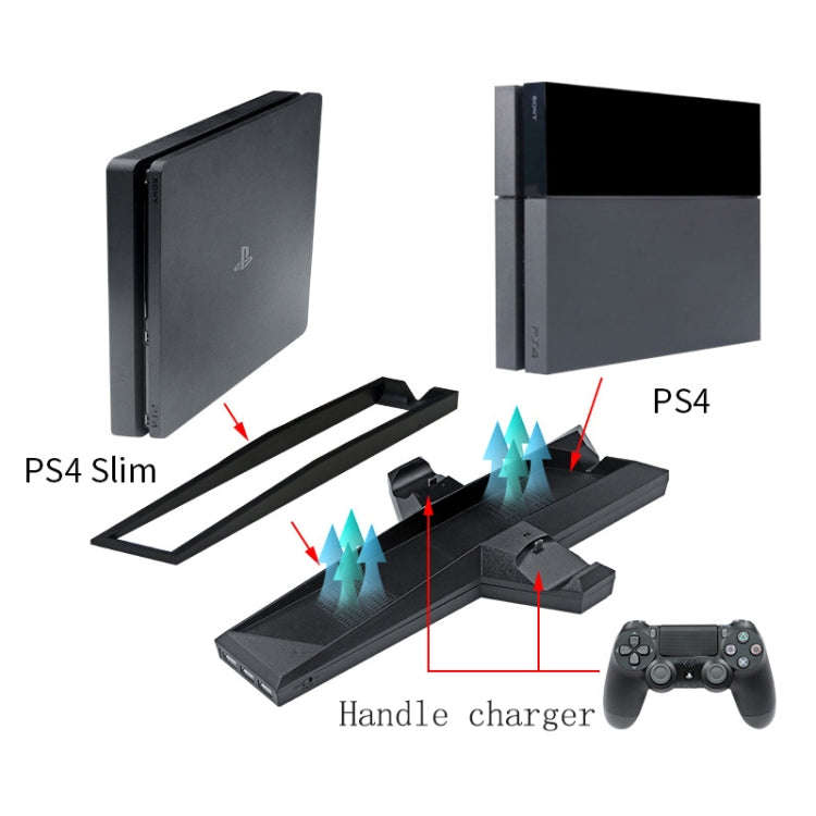 Game Console Radiator And Dual Handle Charging Base For PS4 / PS4 Slim(Black)