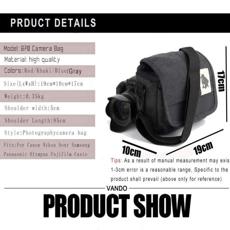Universal DSLR Camera Shoulder Bag Canvas Photo Handbag, External size: 19 x 17 x 10mm(Black)