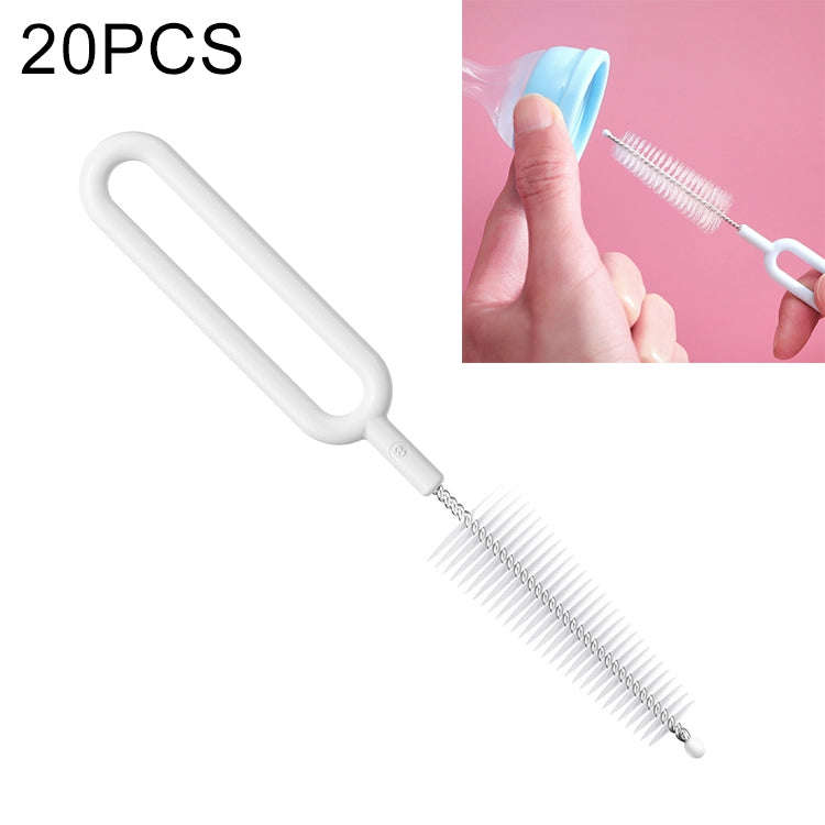 20 PCS Nylon Feeding Bottle Cleaning Brush Rotating Teapot Brush(Moonlight White)