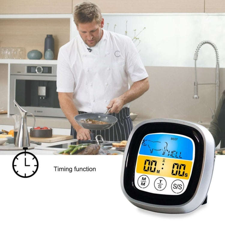 Kitchen Food Digital Display Touch Field Barbecue Thermometer Black with Silver Frame