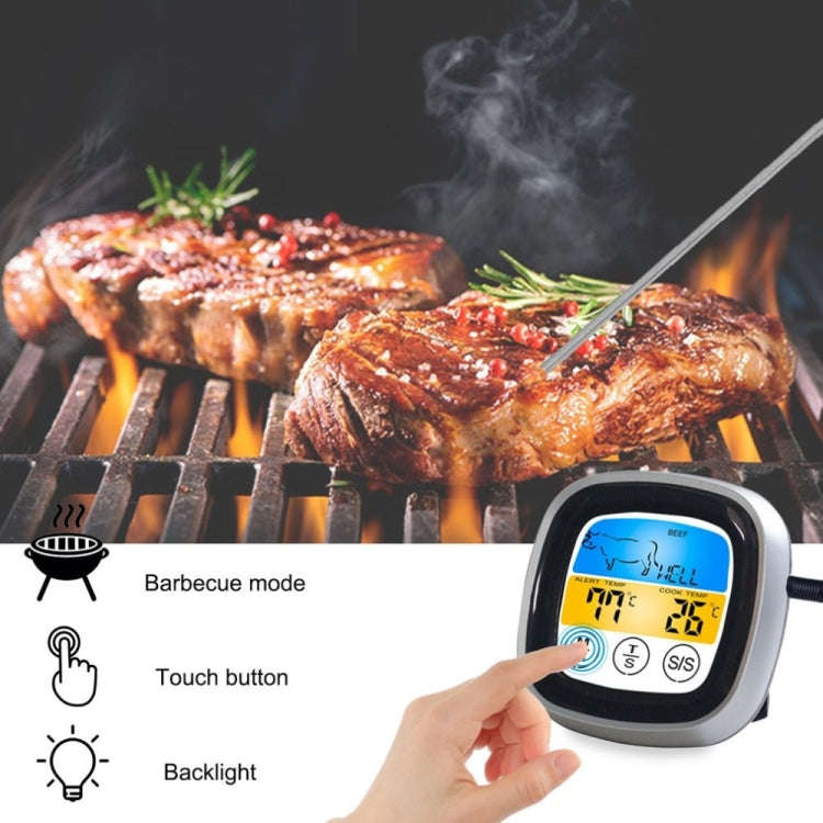 Kitchen Food Digital Display Touch Field Barbecue Thermometer Black with Silver Frame
