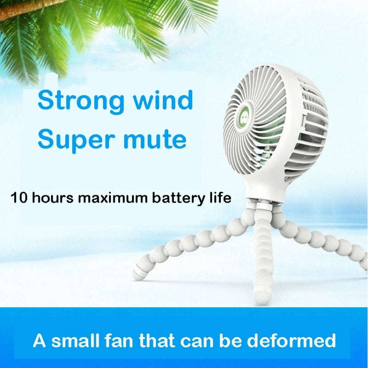 Octopus Deformed Cartoon Folding USB Rechargeable Mini Handheld Fan(White)