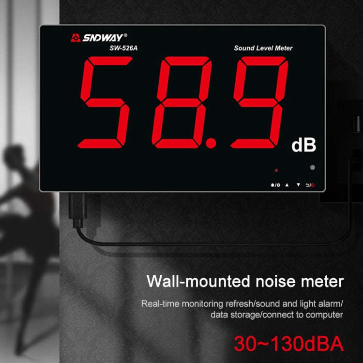 SNDWAY Wall-mounted 30~130dB Large Screen Digital Display Noise Decibel Monitoring Testers, Speci...