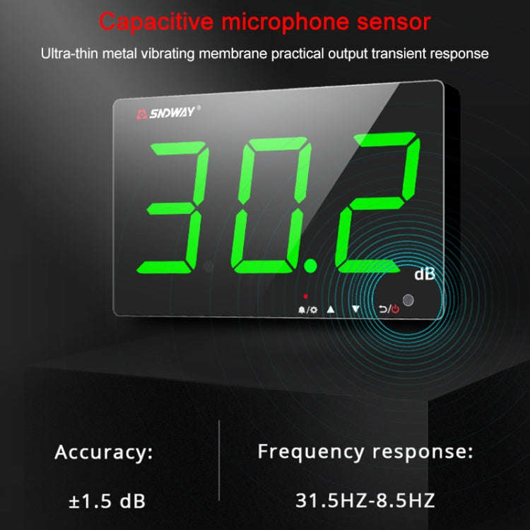 SNDWAY Wall-mounted 30~130dB Large Screen Digital Display Noise Decibel Monitoring Testers, Speci...