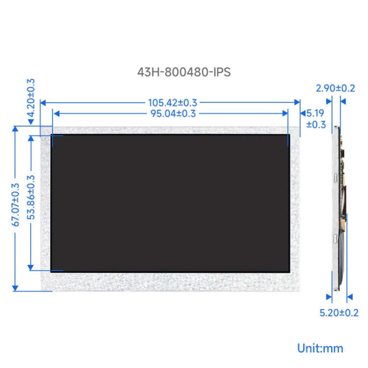 Waveshare 4.3 Inch DSI Display 800×480 Pixel IPS Display Panel, Style:No Touch