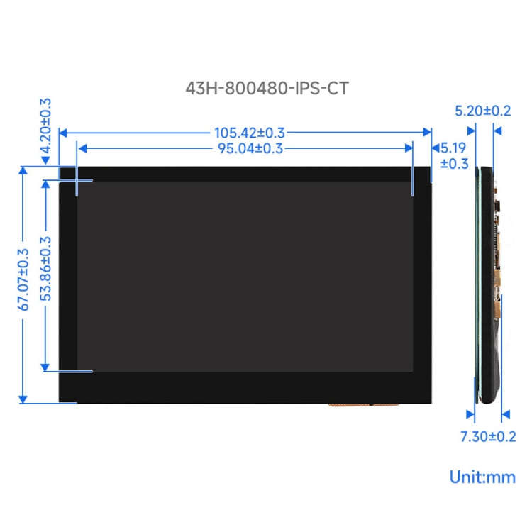 Waveshare 4.3 Inch DSI Display 800×480 Pixel IPS Display Panel, Style:Touch Display