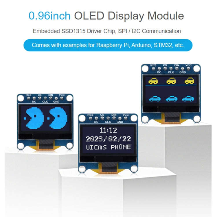 Waveshare 0.96 inch OLED Display Module, 128×64 Resolution, SPI / I2C Communication(E Blue)