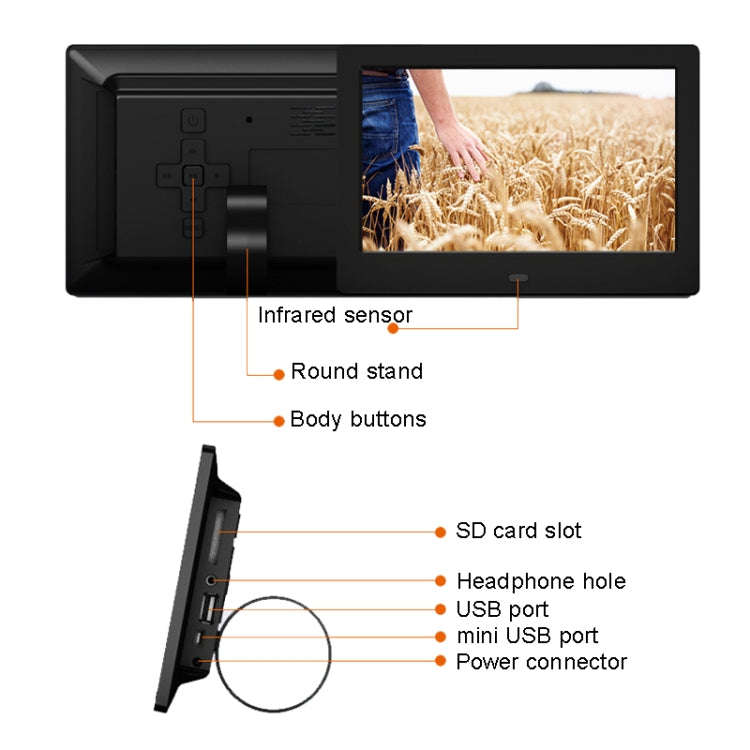 DPF-706-2.4G 7 inch Digital Photo Frame LED Wall Mounted Advertising Machine, Plug:EU Plug(White)