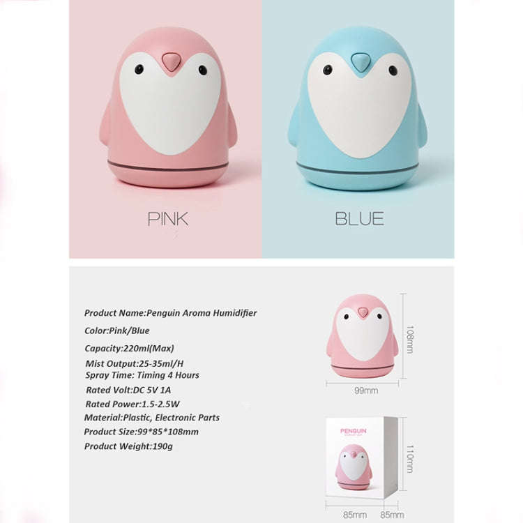 220ml Aroma Humidifier Cute Penguin USB Air Diffuser Home Office Car Mist Maker Air Purifier(Pink)