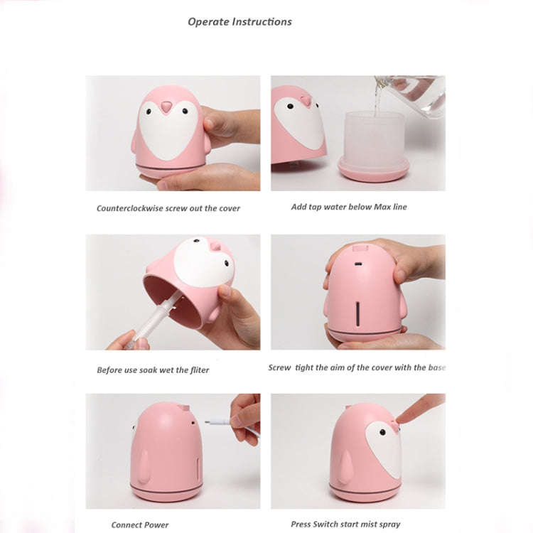 220ml Aroma Humidifier Cute Penguin USB Air Diffuser Home Office Car Mist Maker Air Purifier(Pink)