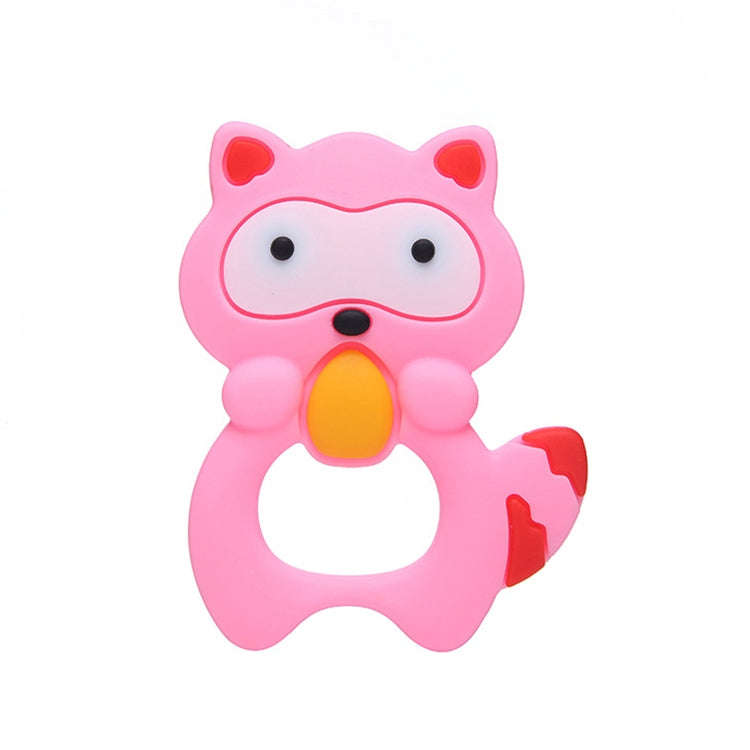Baby Raccoon Tooth Gel Molar Stick Silicone Baby Bite Toy Hand Rattle Toy(Pink)