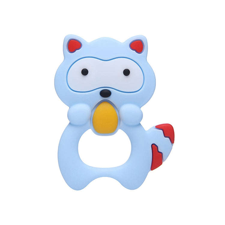 Baby Raccoon Tooth Gel Molar Stick Silicone Baby Bite Toy Hand Rattle Toy(Blue)
