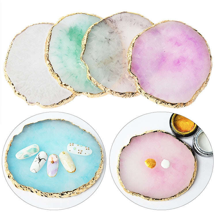 Nail Palettes Resin Agate Pieces Nail Painting Palette Decoration Storage Tray(Blue)