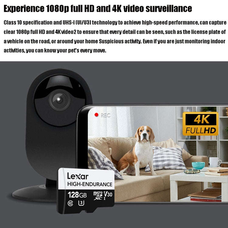 Lexar MicroSDHC 128GB High-endurance Driving Recorder Video Surveillance Camera TF Memory Card Vi...