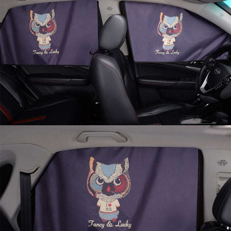 1 Pair Car Window Magnet Sunshade Curtain Heat Insulation Sun Block(Blue Owl)