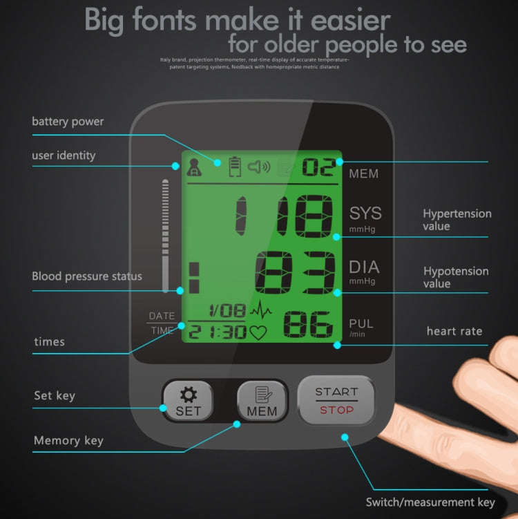 JZ-256A Tri-Color Backlight Automatic Upper Arm Sphygmomanometer Home Electronic Sphygmomanometer...