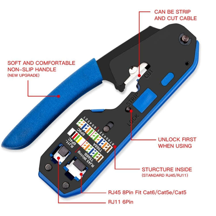 Rj45 Crystal Head 8P6P Network Tool With Stripping Wire Extrusion Crimping Wire Cable Pliers