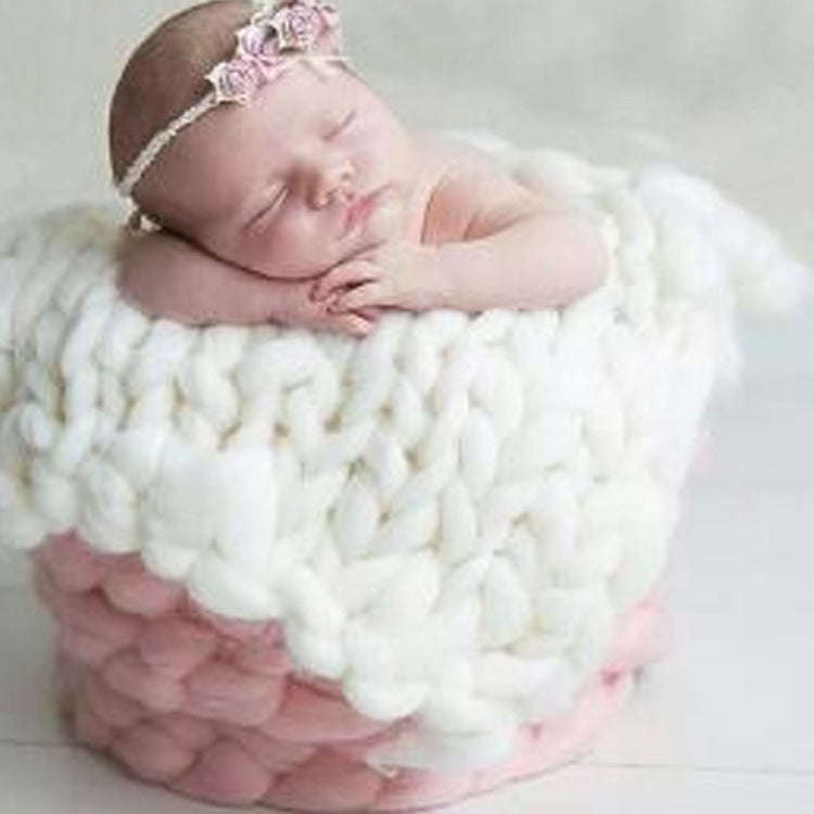 50x50cm Soft Newborn Photography Prop Chunky Knit Blanket  for 100 Days Milestone(White)