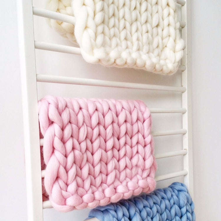 50x50cm Soft Newborn Photography Prop Chunky Knit Blanket  for 100 Days Milestone(White)