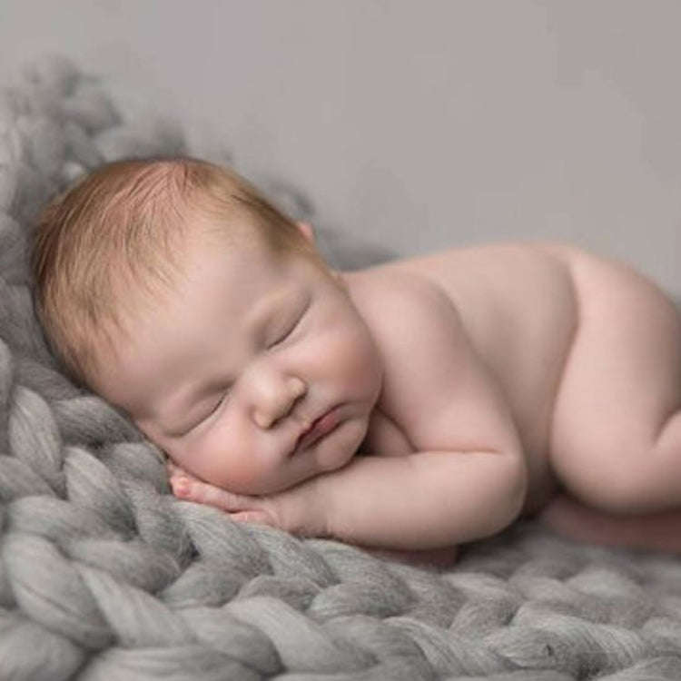 50x50cm Soft Newborn Photography Prop Chunky Knit Blanket  for 100 Days Milestone(White)