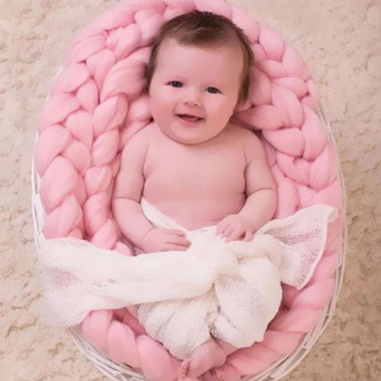 50x50cm Soft Newborn Photography Prop Chunky Knit Blanket  for 100 Days Milestone(White)