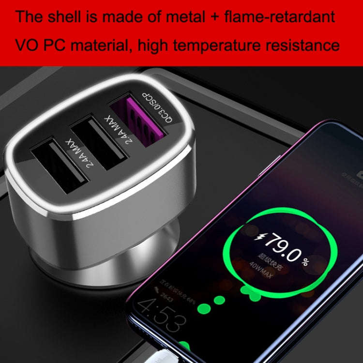 QIAKEY GT680 3 USB Ports Fast Charge Car Charger(Gray)