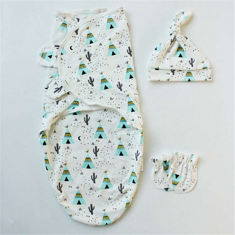 Spring  Summer Cotton Baby Infant Bags Towels Sleeping Bags Knitted Cloth Cap Set, Size:L (60x75 ...