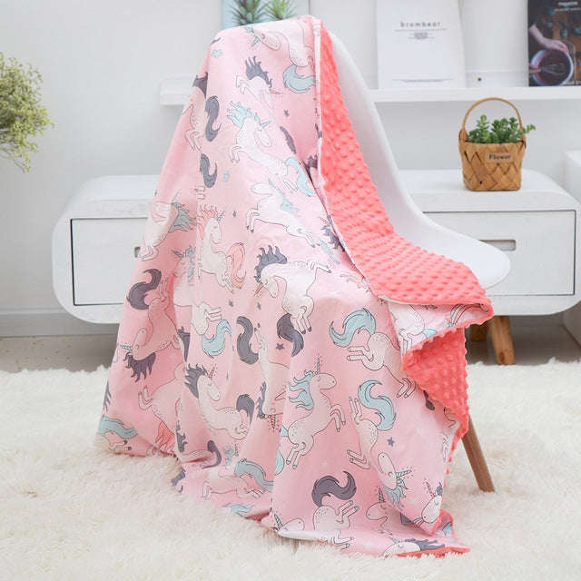 Cotton Cartoon Baby Comforting Quilt Washable Trolley Cover Blanket(Pink Pegasus)