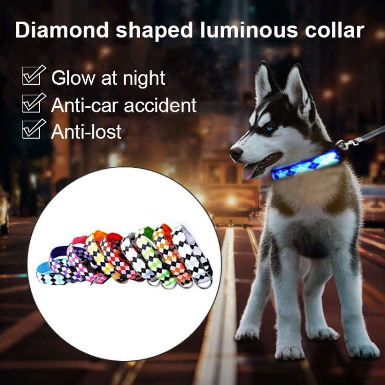 Plaid Pattern Rechargeable LED Glow Light Leads Pet Dog Collar for Small Medium Dogs, Size:S(Orange)