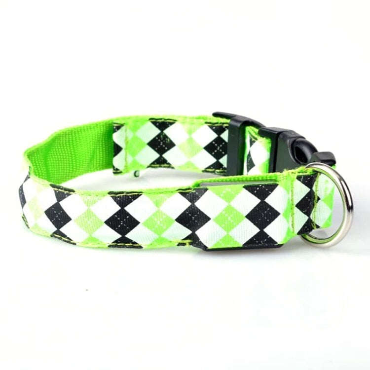 Plaid Pattern Rechargeable LED Glow Light Leads Pet Dog Collar for Small Medium Dogs, Size:S(Green)