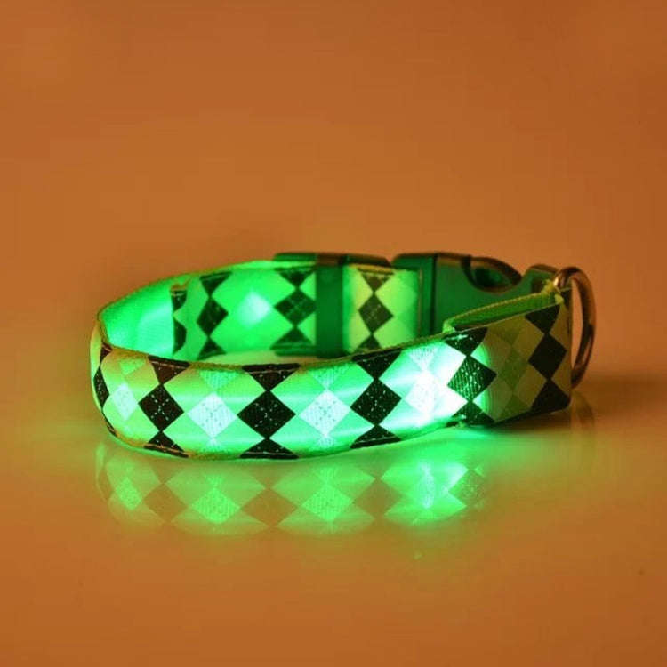 Plaid Pattern Rechargeable LED Glow Light Leads Pet Dog Collar for Small Medium Dogs, Size:S(Green)