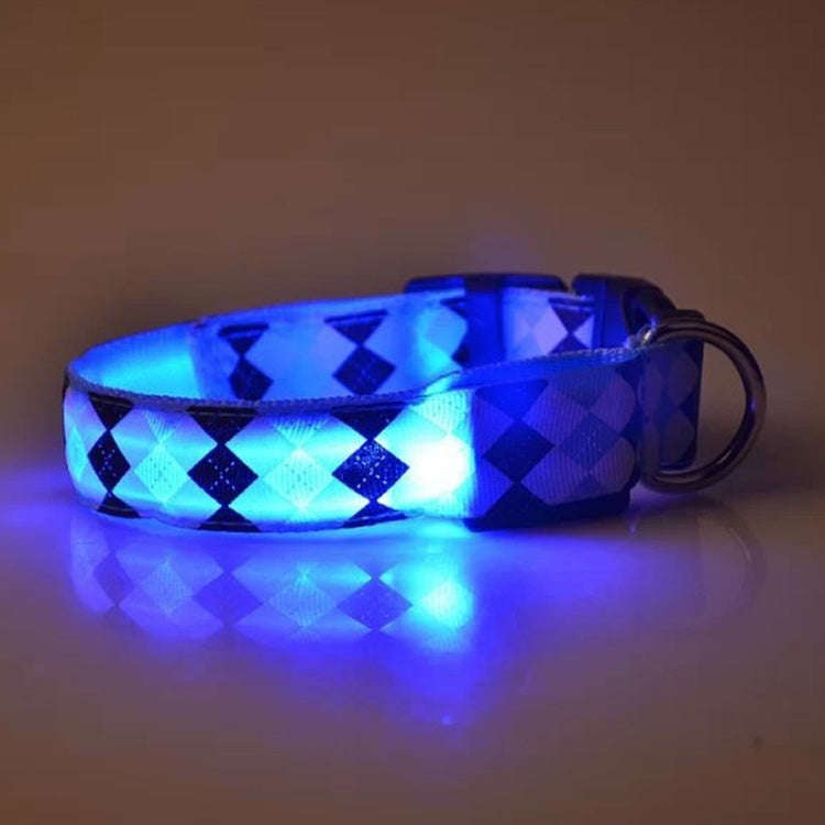 Plaid Pattern Rechargeable LED Glow Light Leads Pet Dog Collar for Small Medium Dogs, Size:L(Blue)