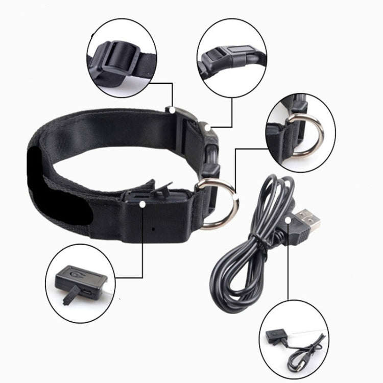 Plaid Pattern Rechargeable LED Glow Light Leads Pet Dog Collar for Small Medium Dogs, Size:L(White)