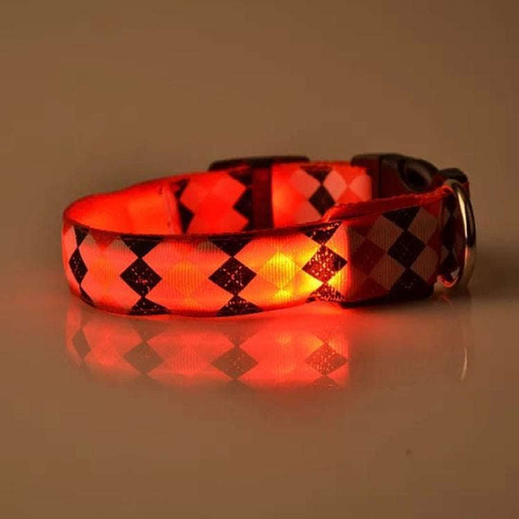 Plaid Pattern Rechargeable LED Glow Light Leads Pet Dog Collar for Small Medium Dogs, Size:L(Red)