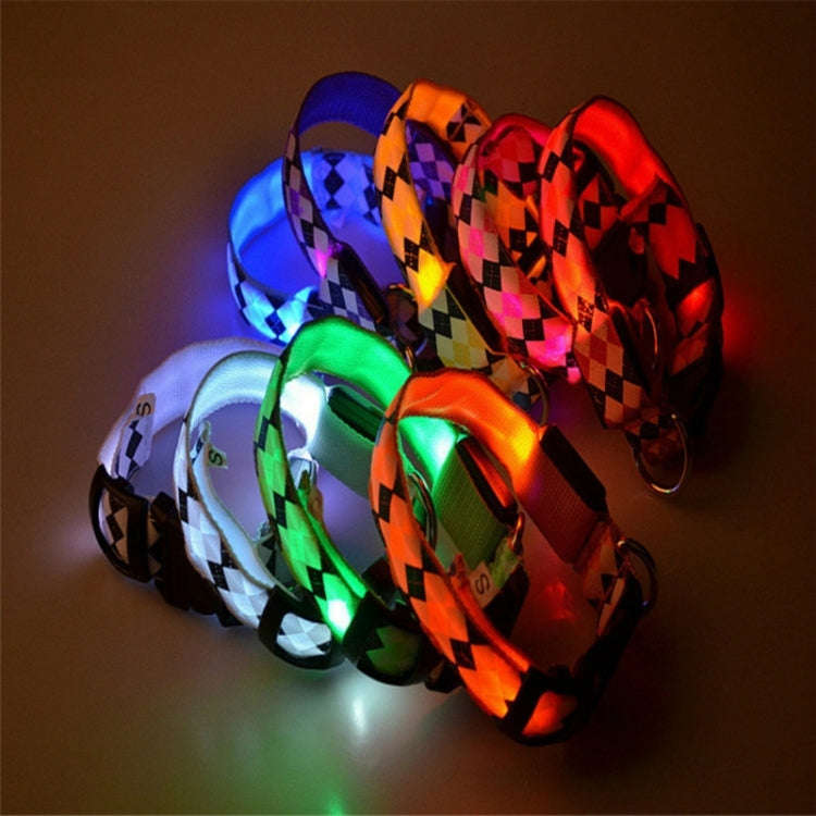 Plaid Pattern Rechargeable LED Glow Light Leads Pet Dog Collar for Small Medium Dogs, Size:L(Red)