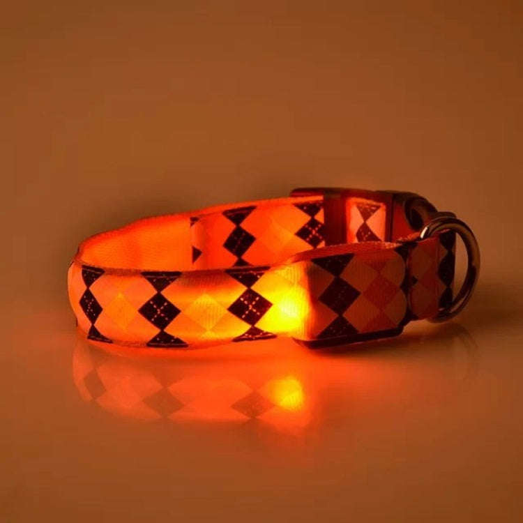 Plaid Pattern Rechargeable LED Glow Light Leads Pet Dog Collar for Small Medium Dogs, Size:L(Orange)