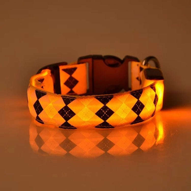Plaid Pattern Rechargeable LED Glow Light Leads Pet Dog Collar for Small Medium Dogs, Size:L(Yellow)