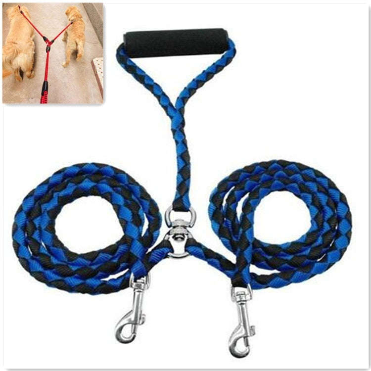 Double Dog Leashes Anti-winding Pet Traction Rope, Size:1.4m(Blue Black)