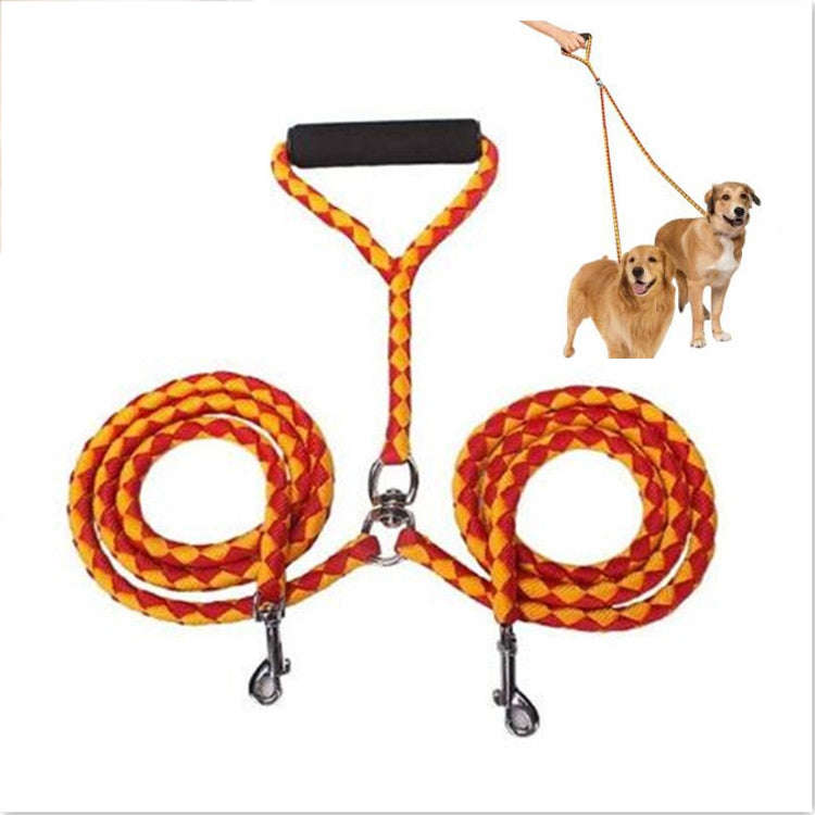 Double Dog Leashes Anti-winding Pet Traction Rope, Size:1.4m(Red Yellow)