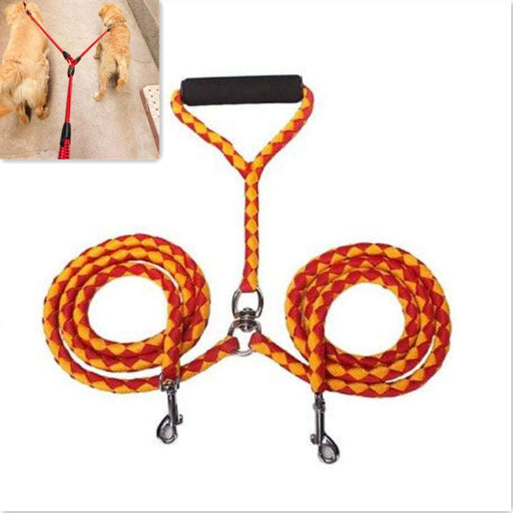Double Dog Leashes Anti-winding Pet Traction Rope, Size:1.4m(Red Yellow)