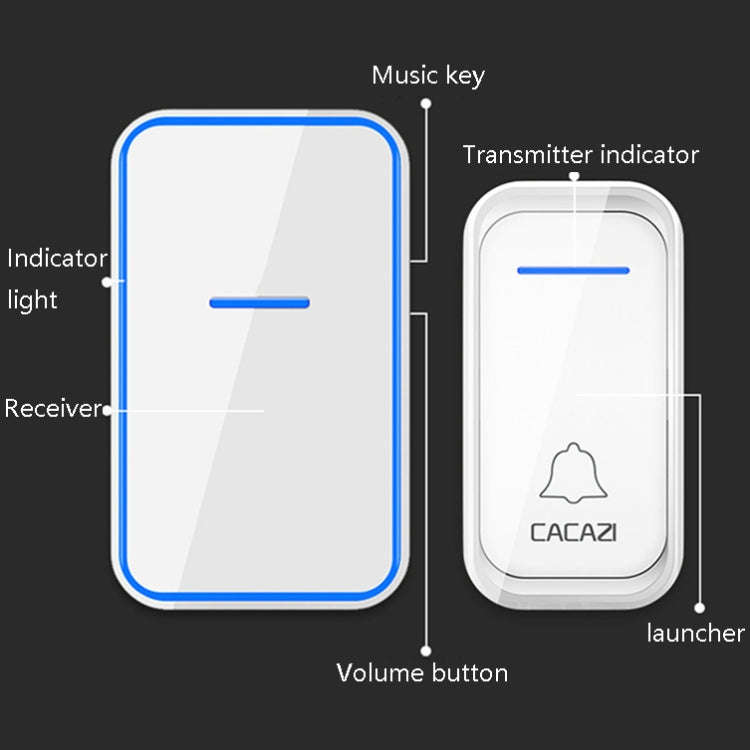 CACAZI A68-2 One to Two Wireless Remote Control Electronic Doorbell Home Smart Digital Wireless D...