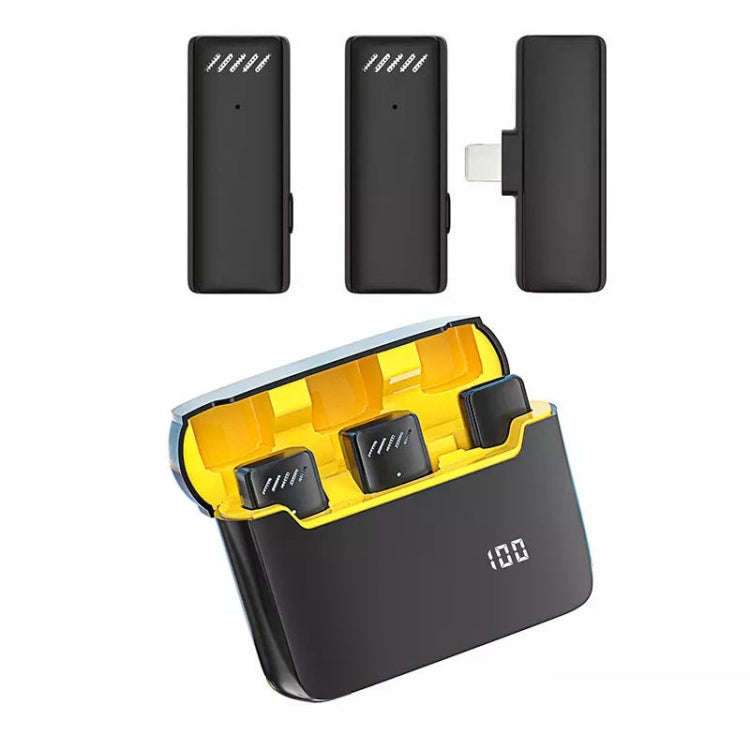 S13 One To Two Yellow Case USB-C/Type-C Interface Wireless Lavalier Noise Canceling Microphone wi...
