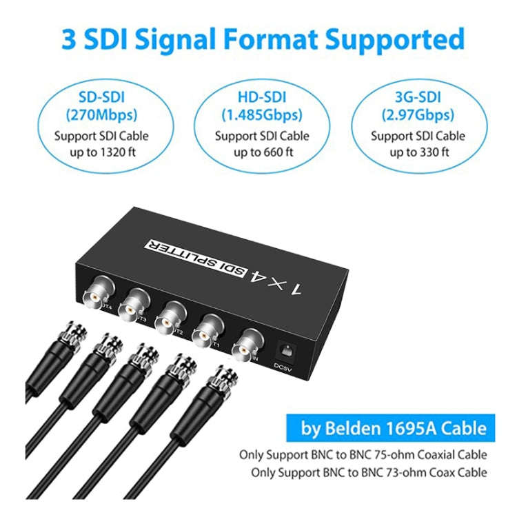 1 In 4 Out SD-SDI / HD-SDI / 3G-SDI Distribution Amplifier Video SDI Splitter(US Plug)