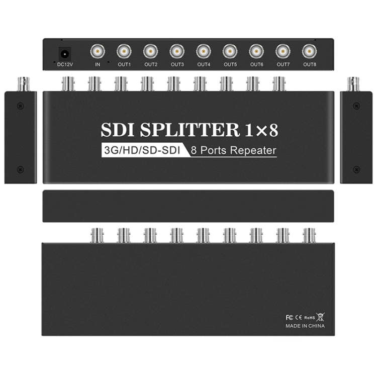 1 In 8 Out SD-SDI / HD-SDI / 3G-SDI Distribution Amplifier Video SDI Splitter(EU Plug)