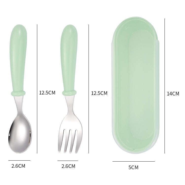3 PCS/ Set 304 Stainless Steel Spoon and Fork Box Cute Baby Kindergarten Tableware Set(Pink)