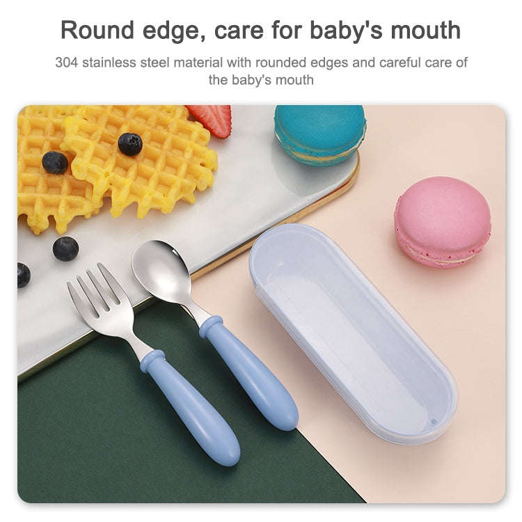 3 PCS/ Set 304 Stainless Steel Spoon and Fork Box Cute Baby Kindergarten Tableware Set(Pink)