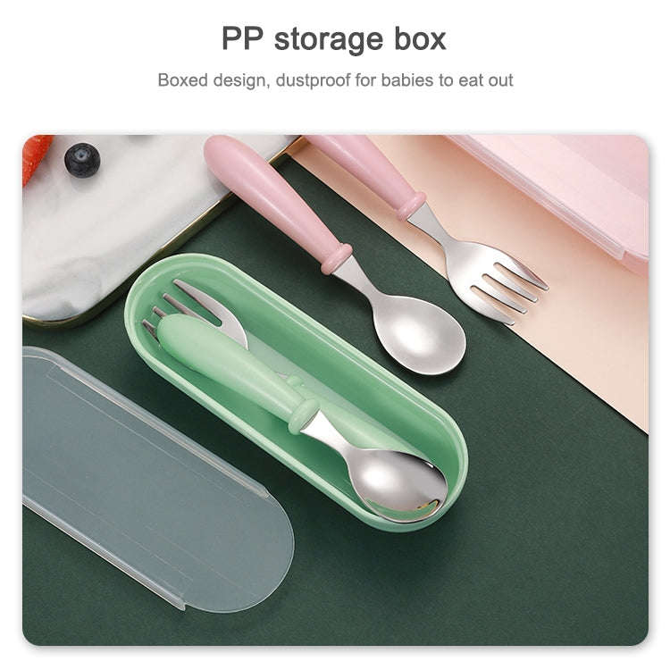 3 PCS/ Set 304 Stainless Steel Spoon and Fork Box Cute Baby Kindergarten Tableware Set(Pink)