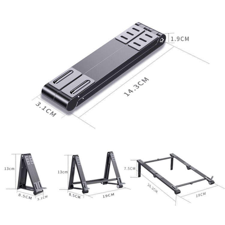 Oatsbasf 03040 Metal Mini Notebook Stand Aluminum Alloy Computer Cooling Folding Bracket(Silver)