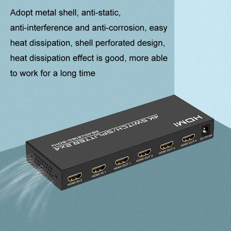 FJGEAR FJ-4K204 2 In 4 Out HD 4K Audio HDMI Switch Distributor, Plug Type:EU Plug