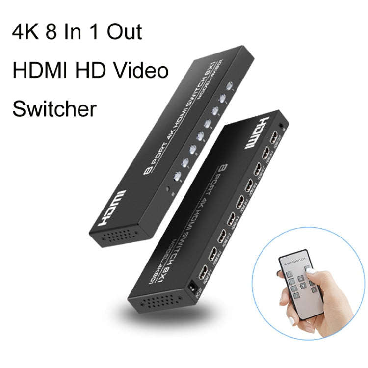 FJGEAR FJ-4K801 4K 8 In 1 Out HDMI HD Video Switcher, Plug Type:EU Plug(Black)